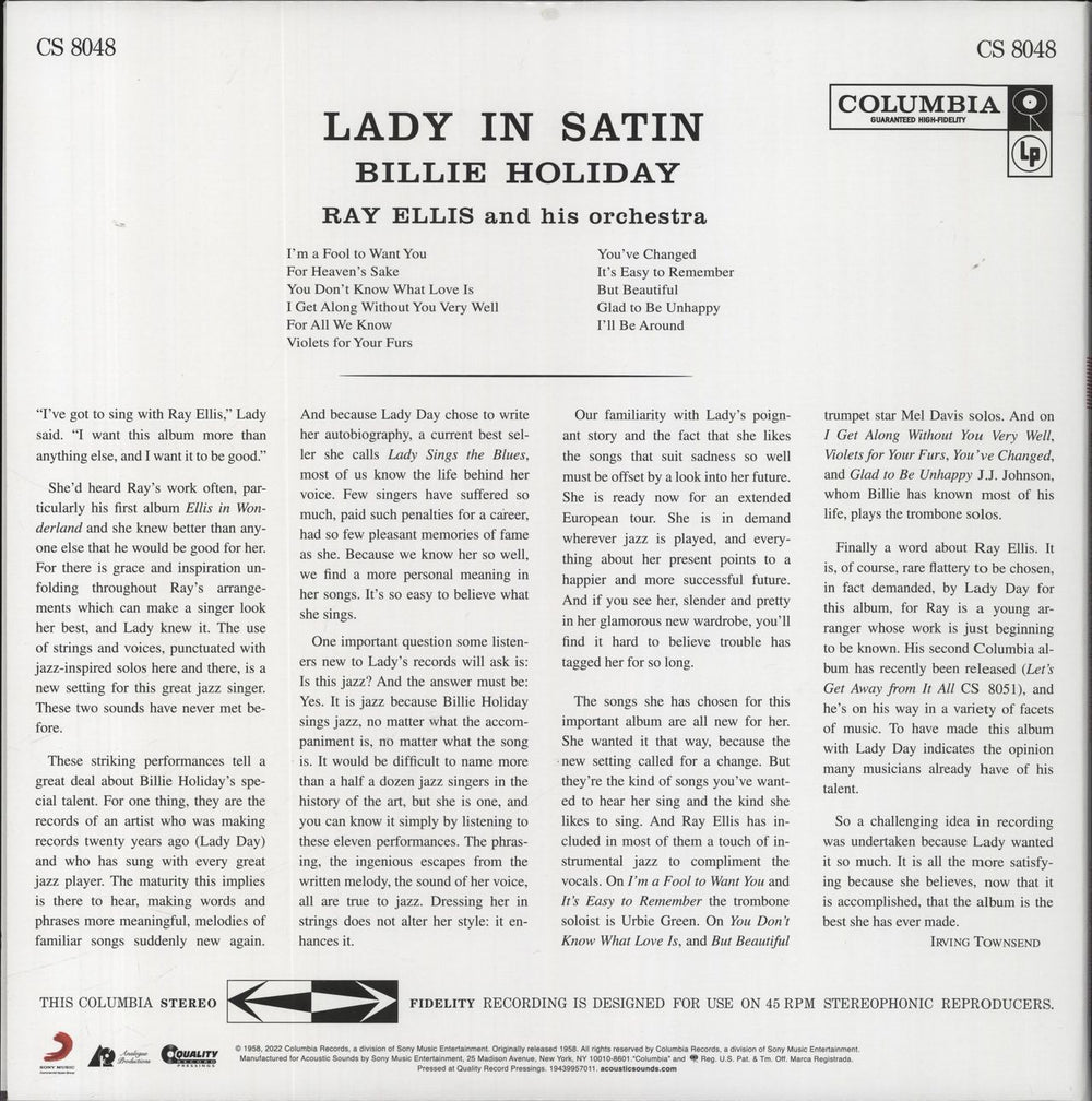 Billie Holiday Lady In Satin - 180gm UK vinyl LP album (LP record) 753088014475