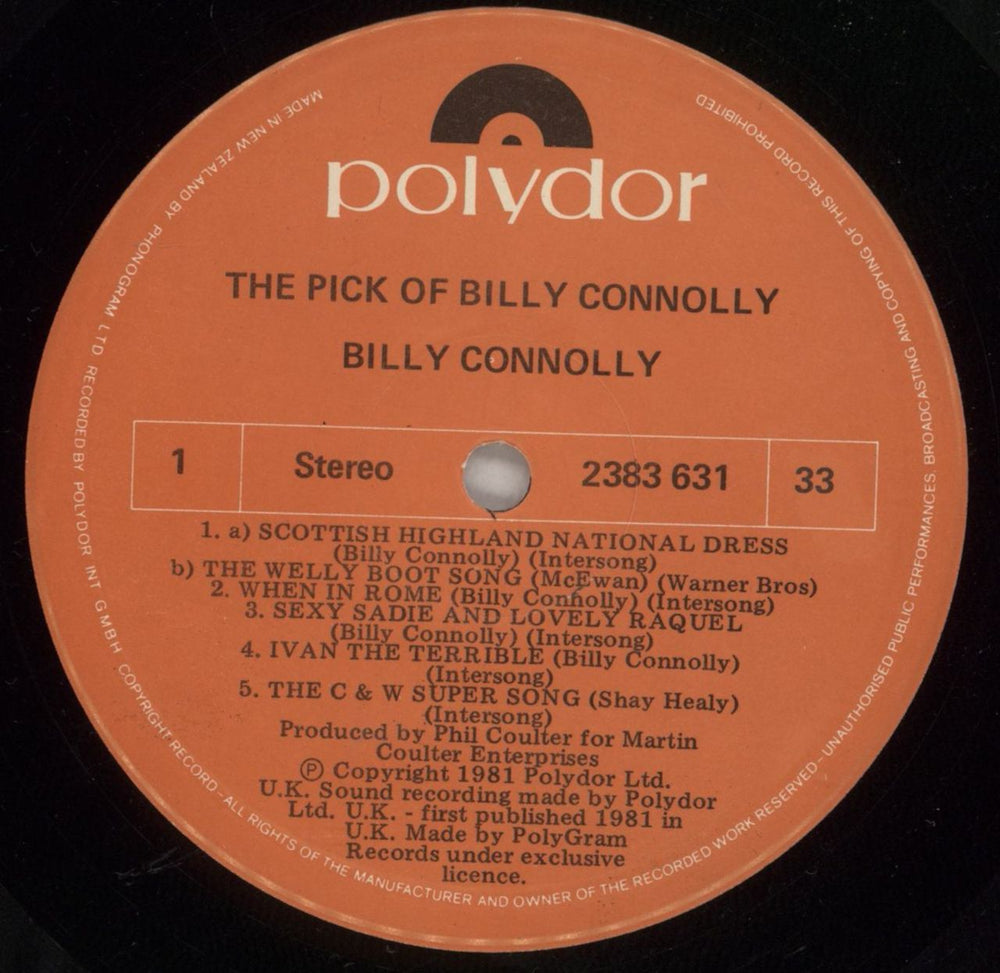 Billy Connolly The Pick of Billy Connolly New Zealand vinyl LP album (LP record) BCLLPTH878823