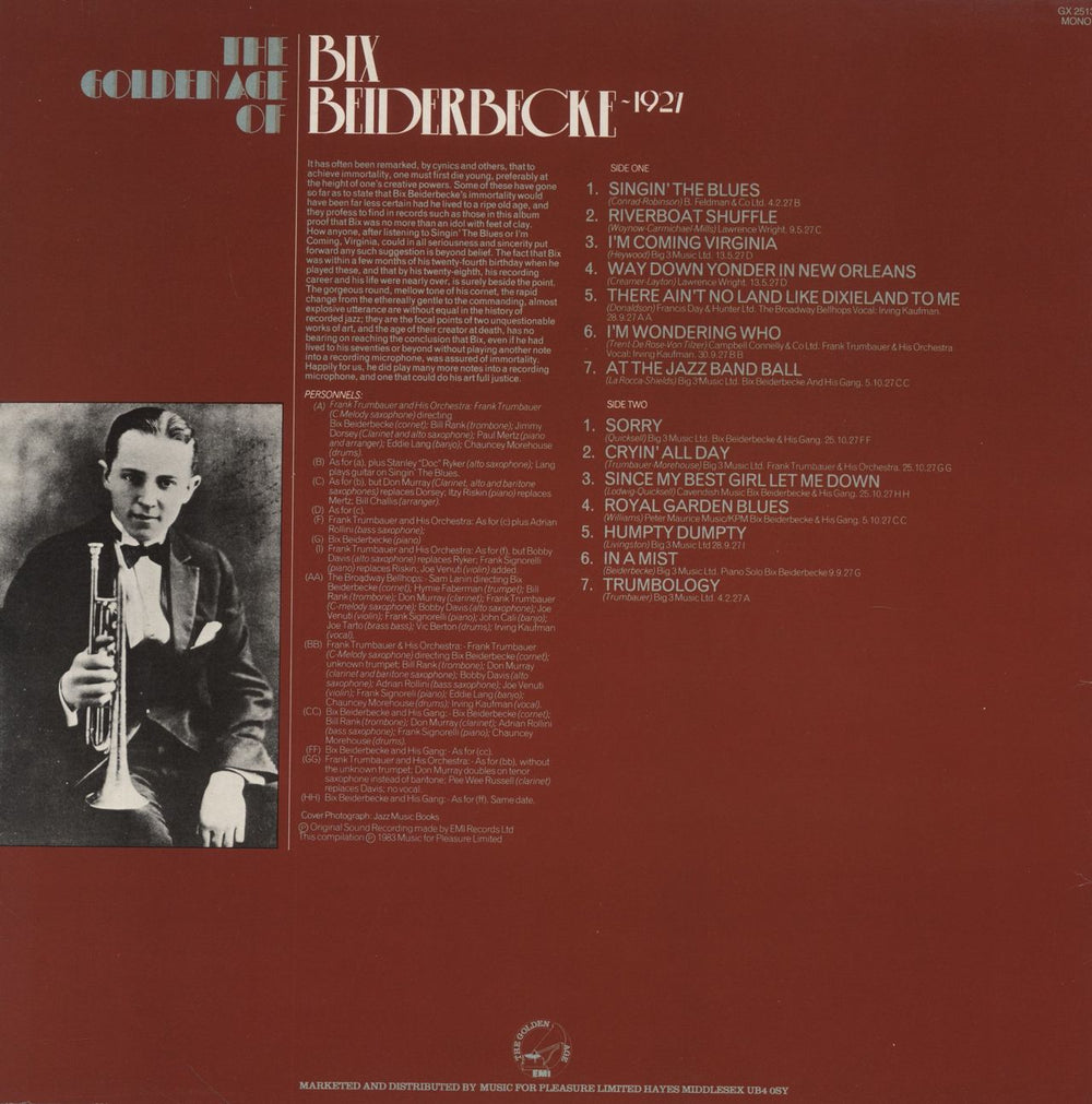 Bix Beiderbecke The Golden Age Of Bix Beiderbecke UK vinyl LP album (LP record)