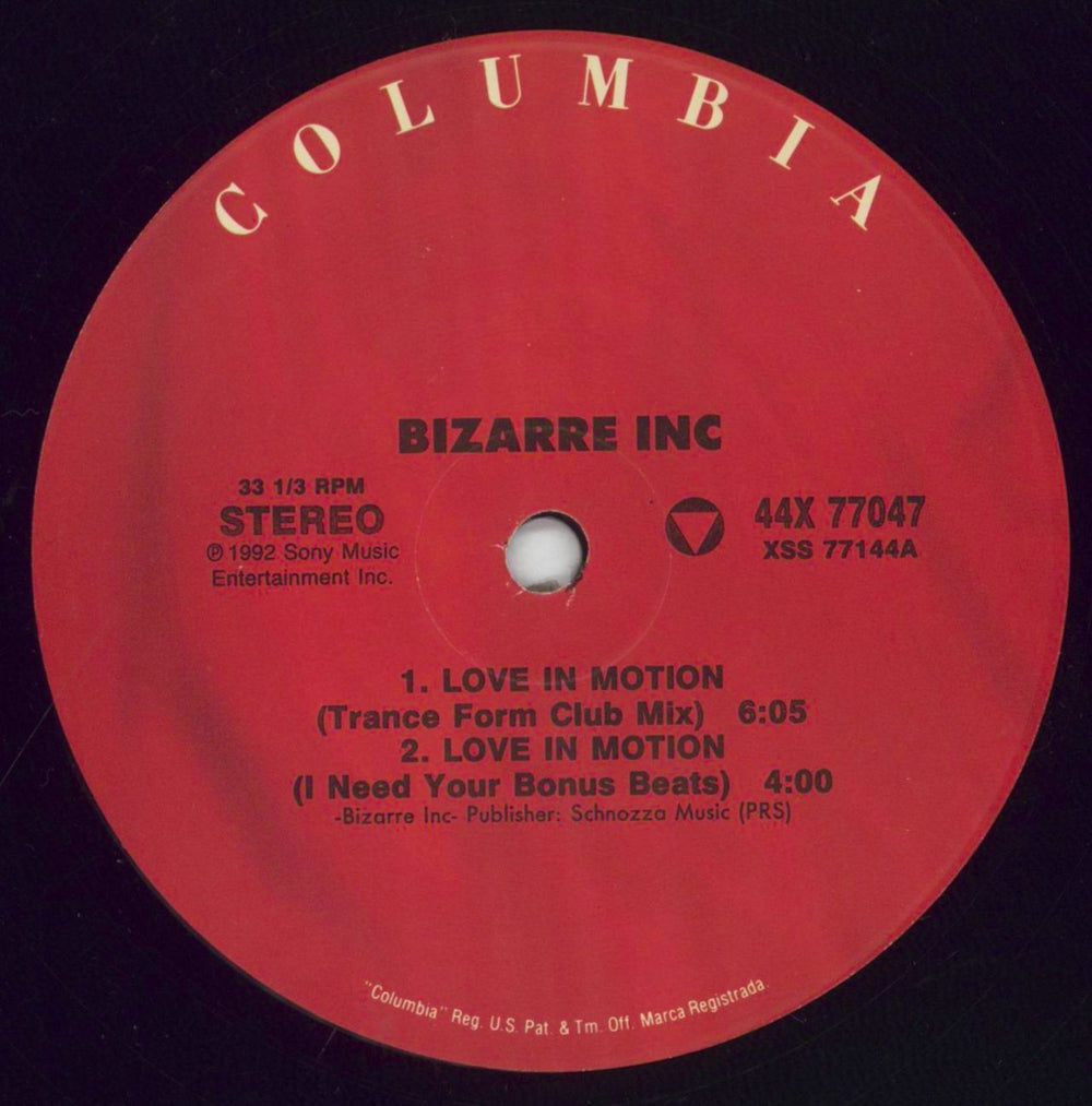 Bizarre Inc Love In Motion US 12" vinyl single (12 inch record / Maxi-single) BZI12LO37017