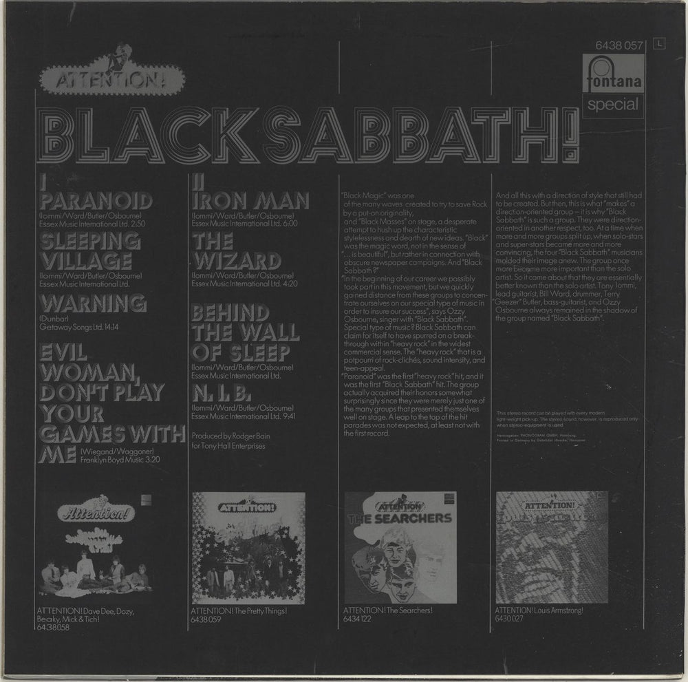 Black Sabbath Attention! Black Sabbath German vinyl LP album (LP record)