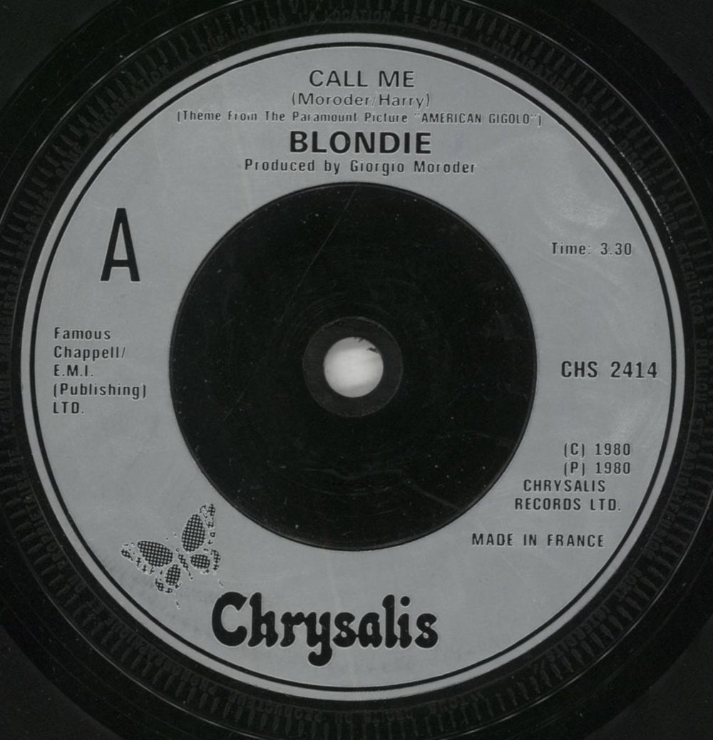 Blondie Call Me UK 7" vinyl single (7 inch record / 45) BLO07CA44710