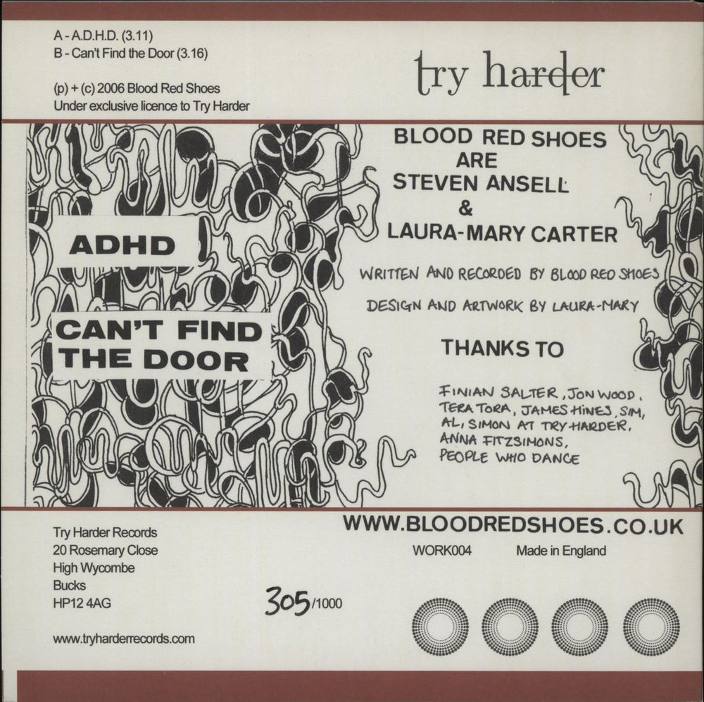 Blood Red Shoes A.D.H.D. UK 7" vinyl single (7 inch record / 45) BPX07AD433647