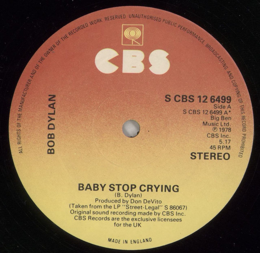 Bob Dylan Baby Stop Crying UK 12" vinyl single (12 inch record / Maxi-single) DYL12BA59686