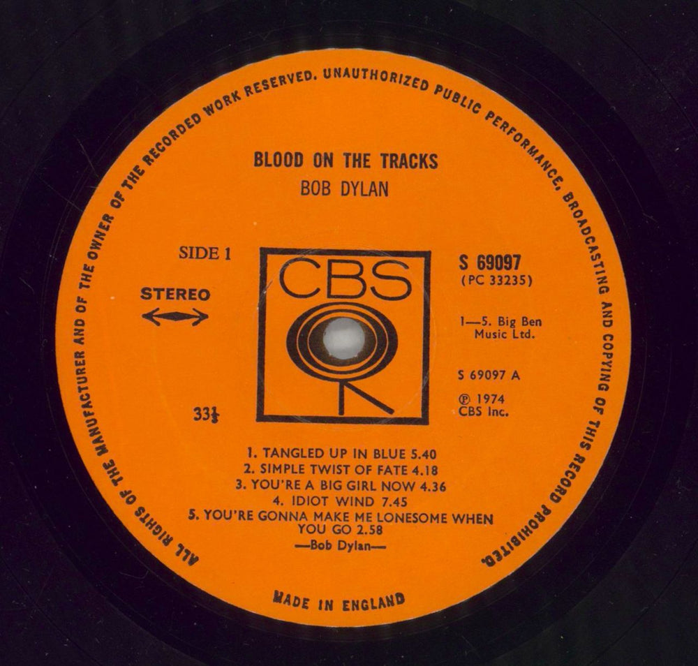 Bob Dylan Blood On The Tracks - 1st - EX UK vinyl LP album (LP record) DYLLPBL612402