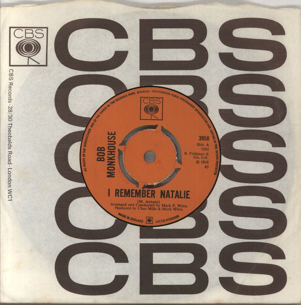 Bob Monkhouse I Remember Natalie UK 7" vinyl single (7 inch record / 45) 3958