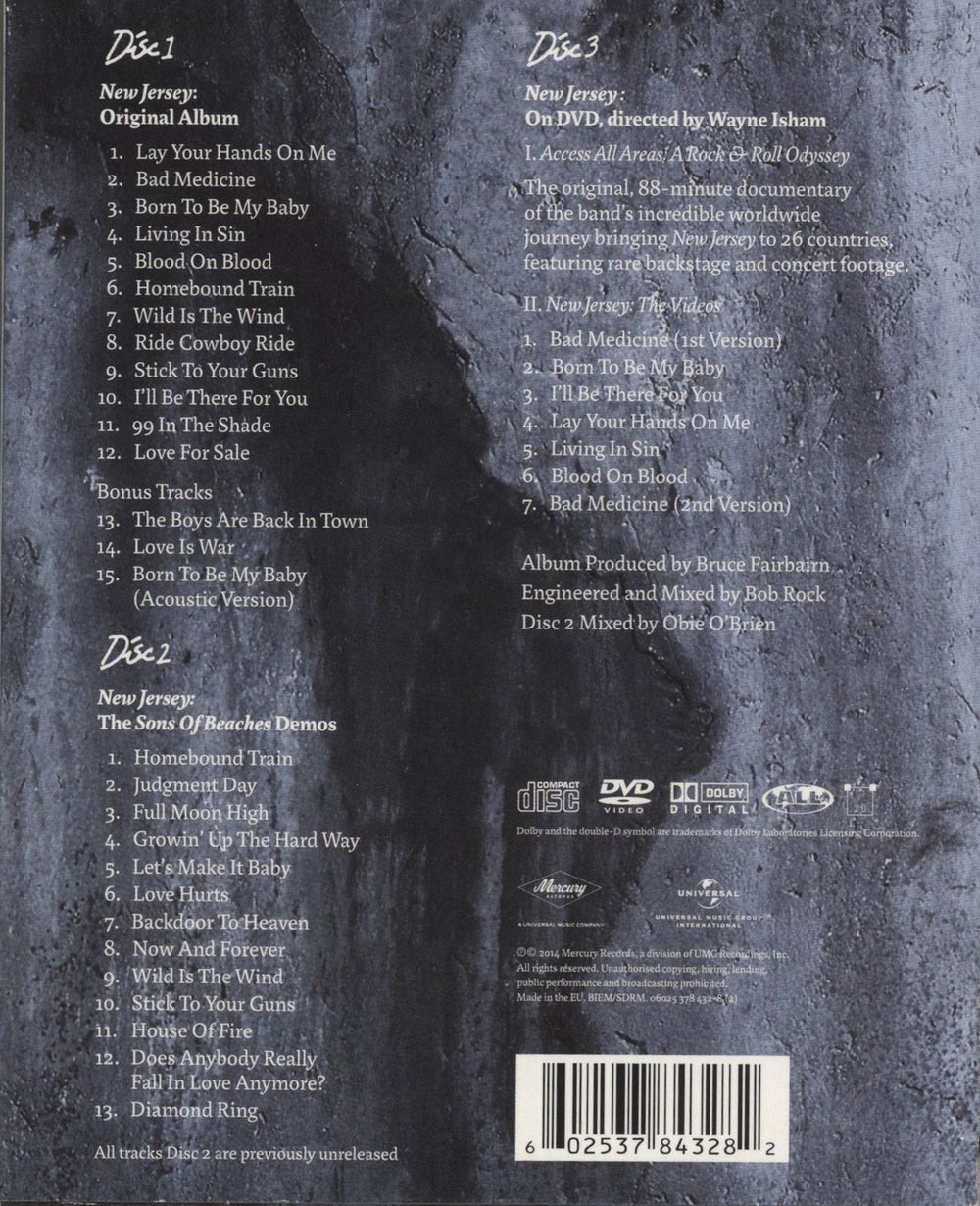 Bon Jovi New Jersey UK CD Album Box Set 602537843282
