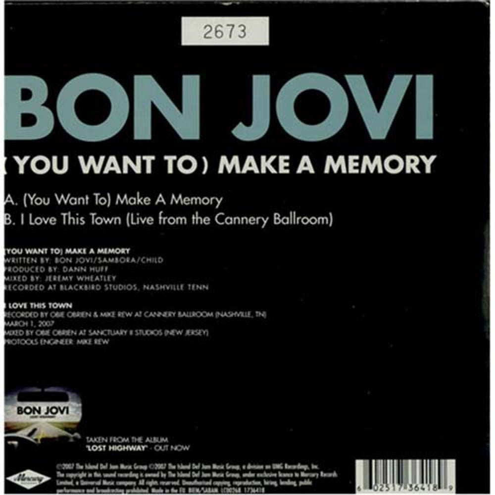 Bon Jovi [You Want To] Make A Memory UK 7" vinyl single (7 inch record / 45) BON07YO401486