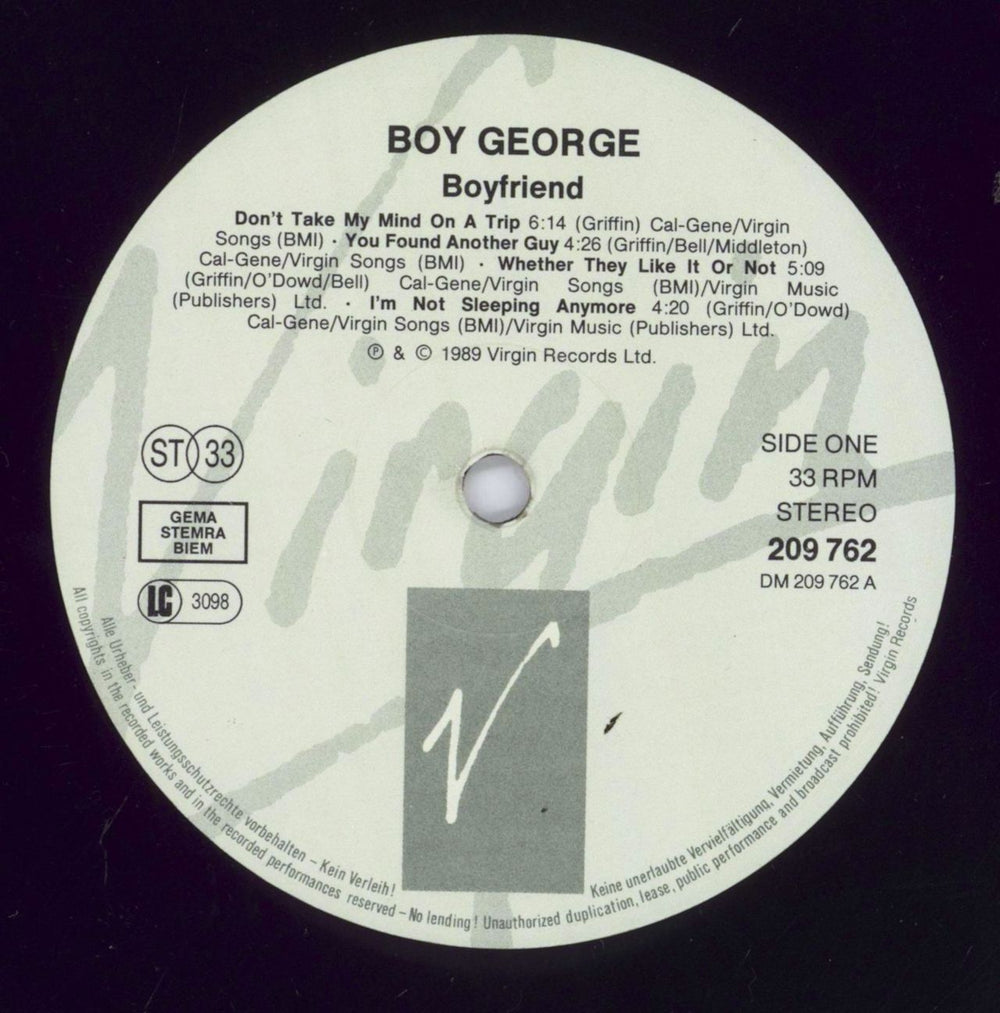 Boy George Boyfriend German vinyl LP album (LP record) BOYLPBO831720