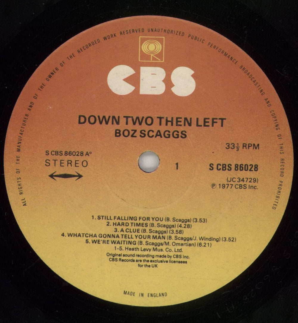 Boz Scaggs Down Two Then Left UK vinyl LP album (LP record) BOZLPDO304388
