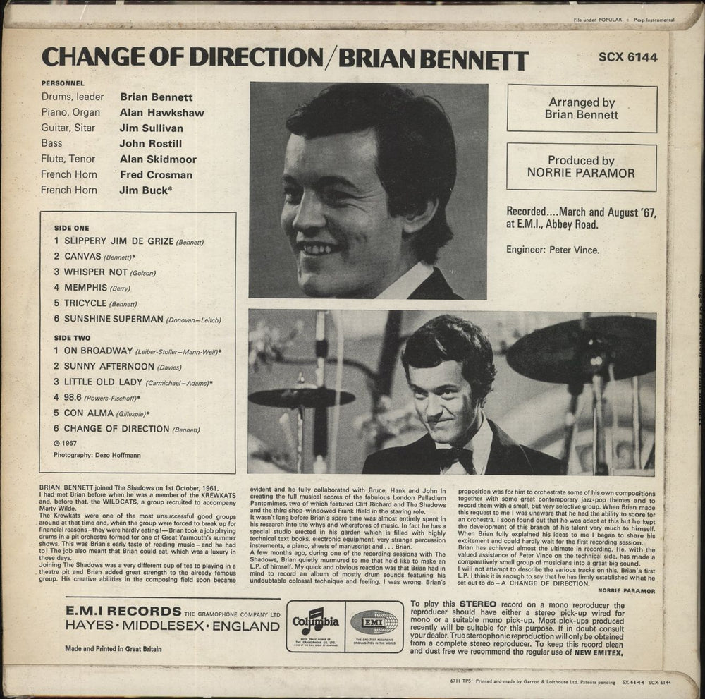 Brian Bennett Change Of Direction UK vinyl LP album (LP record)