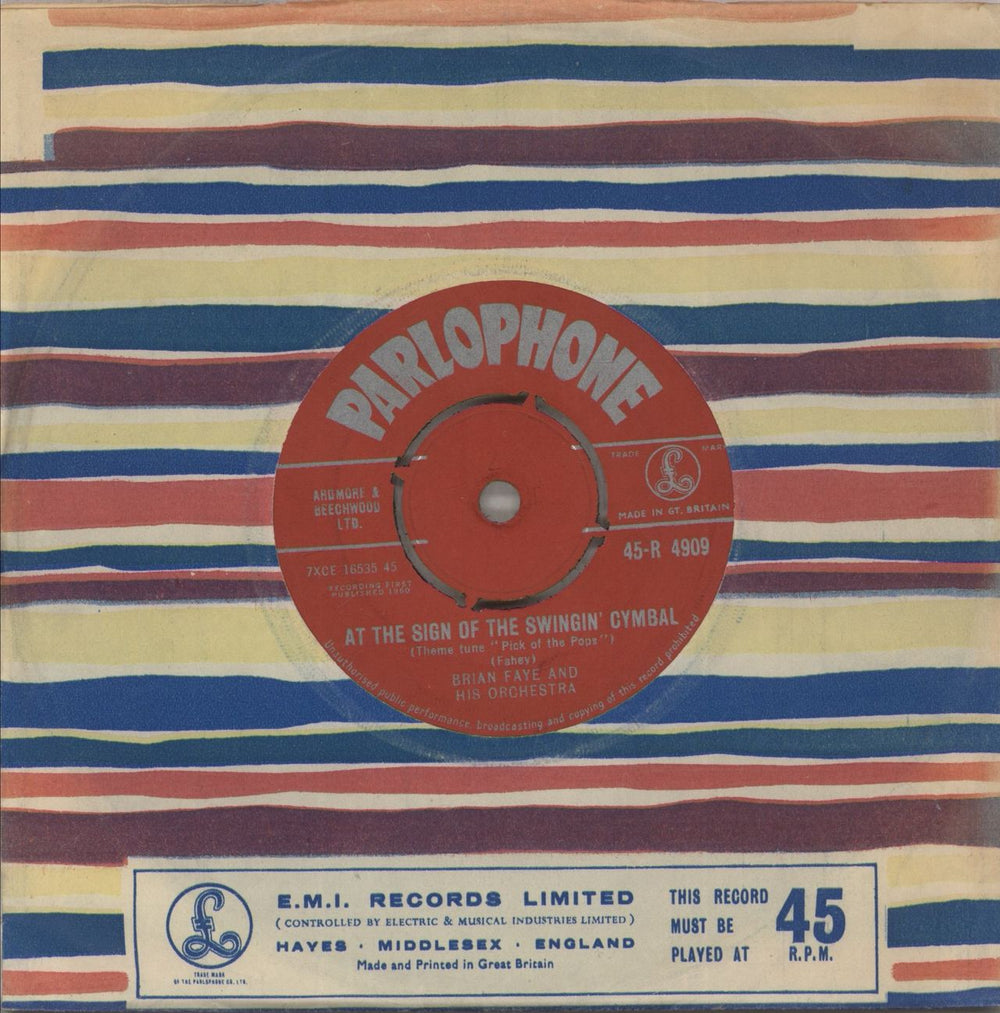 Brian Fahey And His Orchestra At The Sign Of The Swingin' Cymbal (Theme Tune 'Pick Of The Pops') UK Promo 7" vinyl single (7 inch record / 45) 45-R4909