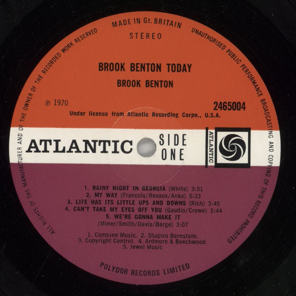 Brook Benton Brook Benton Today UK vinyl LP album (LP record) BR0LPBR860014