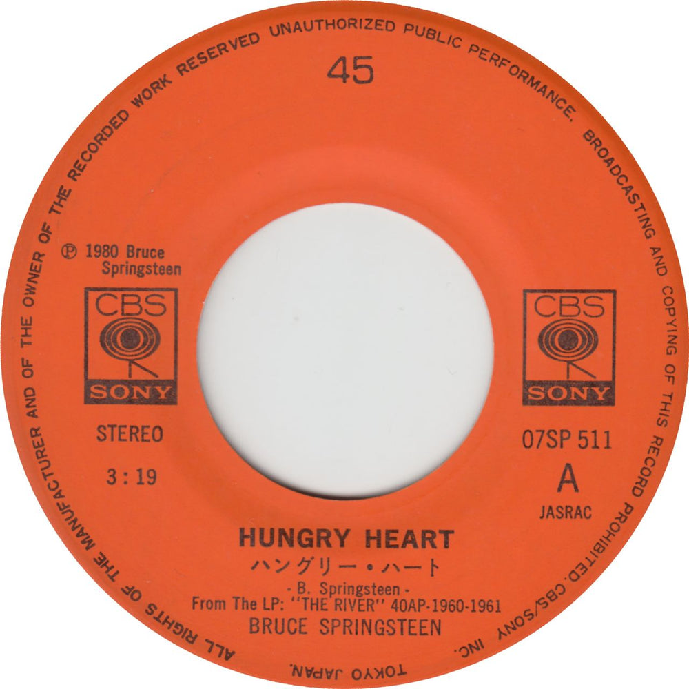 Bruce Springsteen Hungry Heart - Withdrawn Sleeve Japanese 7" vinyl single (7 inch record / 45) SPR07HU227330
