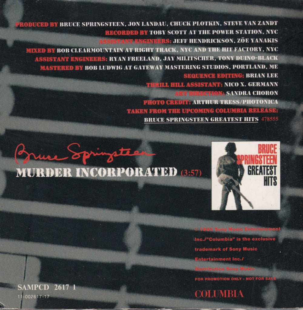 Bruce Springsteen Murder Incorporated UK Promo CD single (CD5 / 5") SPRC5MU42968