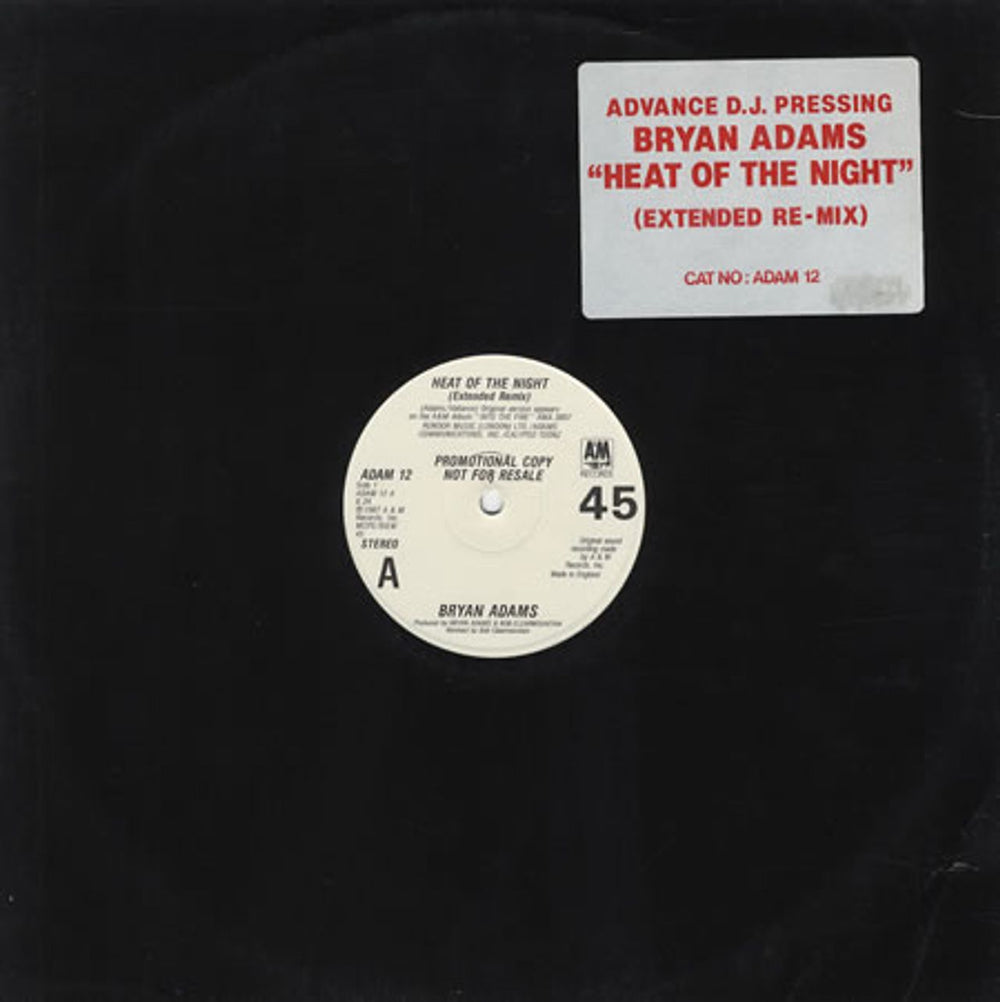Bryan Adams Heat Of The Night UK Promo 12" vinyl single (12 inch record / Maxi-single) ADAM12