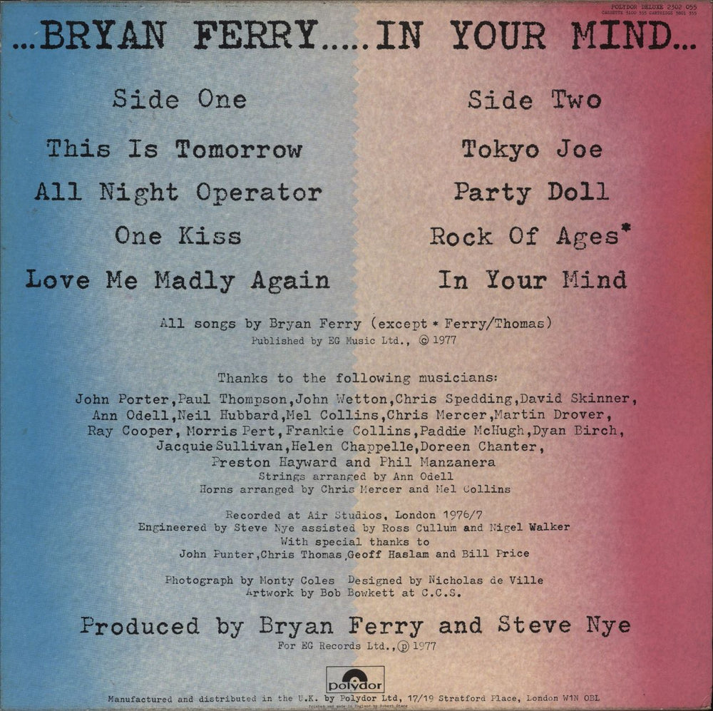 Bryan Ferry In Your Mind UK vinyl LP album (LP record)