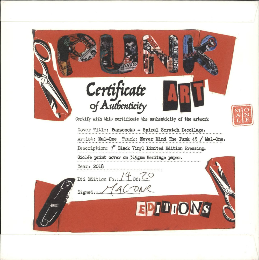 Buzzcocks Spiral Scratch - Punk Art sleeve UK 7" vinyl single (7 inch record / 45) BUZ07SP708100