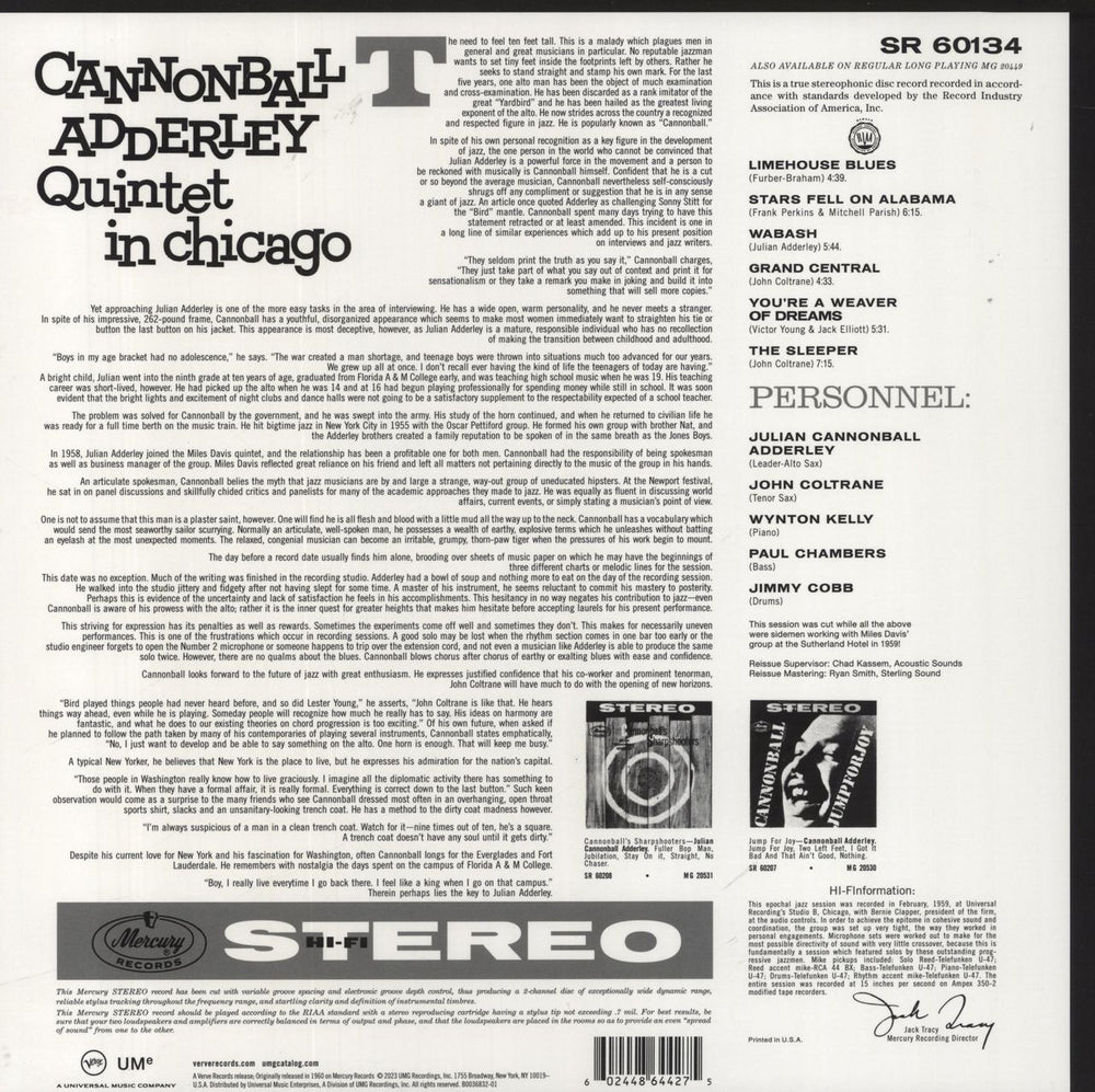 Cannonball Adderley Quintet In Chicago - Acoustic Sounds Verve Series US vinyl LP album (LP record) 602448644275