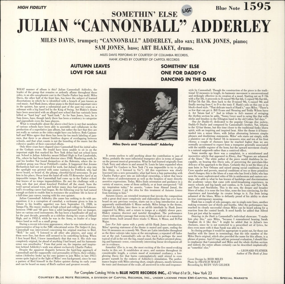 Cannonball Adderley Somethin' Else - 180gm - EX US vinyl LP album (LP record)