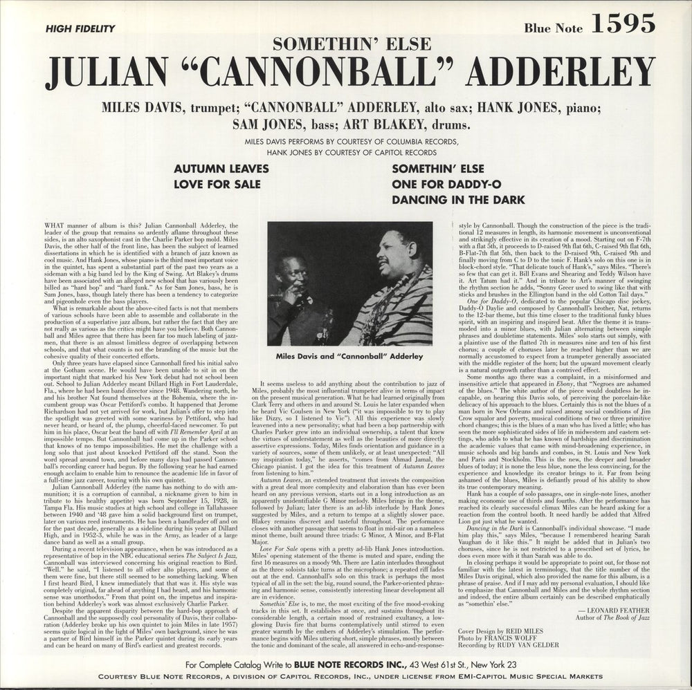 Cannonball Adderley Somethin' Else [Mono] - 200gm US vinyl LP album (LP record)