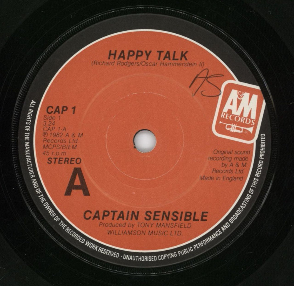 Captain Sensible Happy Talk - P/S UK 7" vinyl single (7 inch record / 45) CSE07HA156590