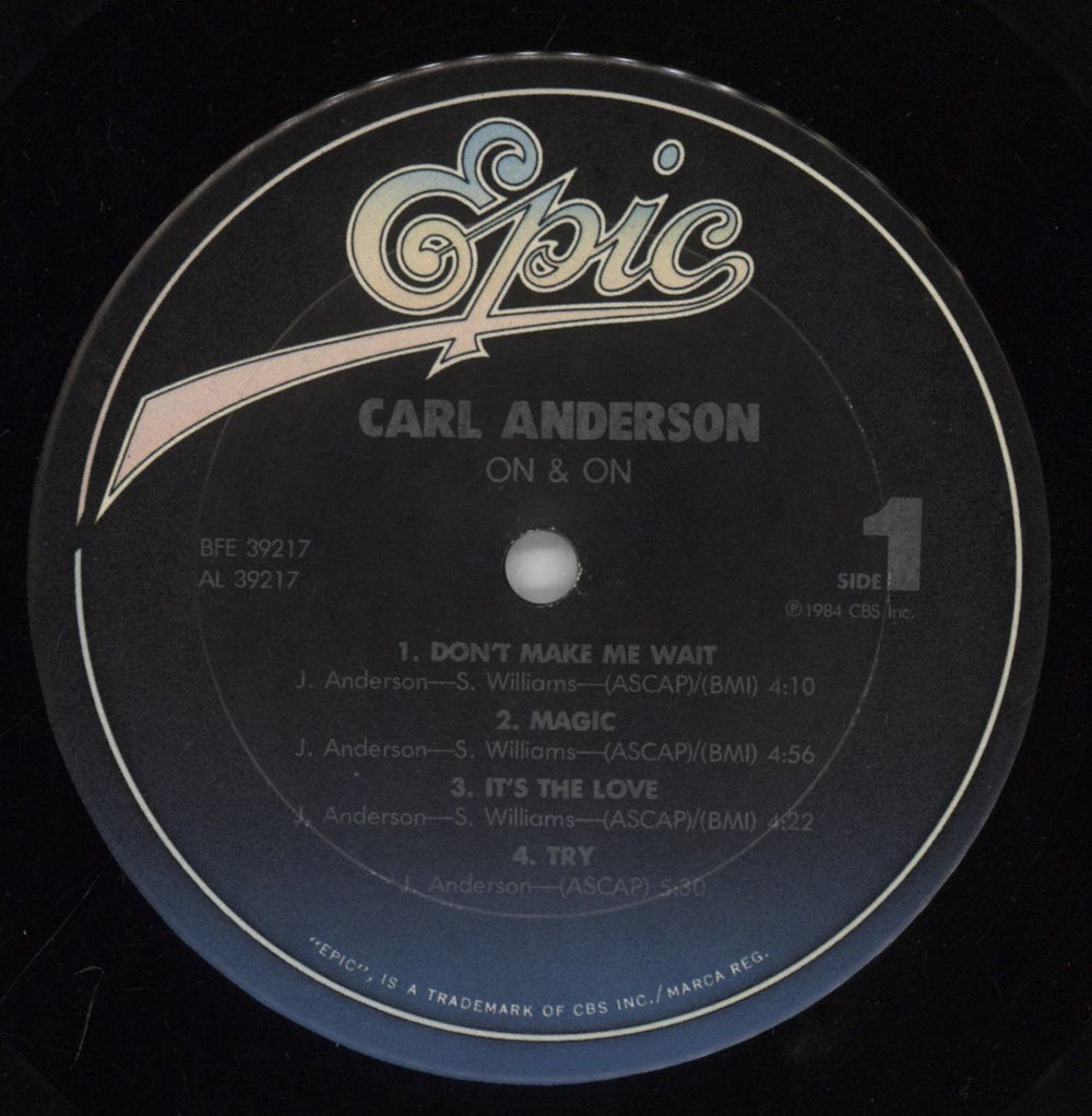 Carl Anderson On & On US vinyl LP album (LP record) 1CALPON860630