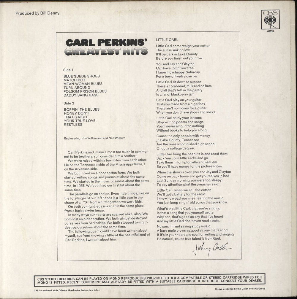 Carl Perkins (R&R) Greatest Hits UK vinyl LP album (LP record)