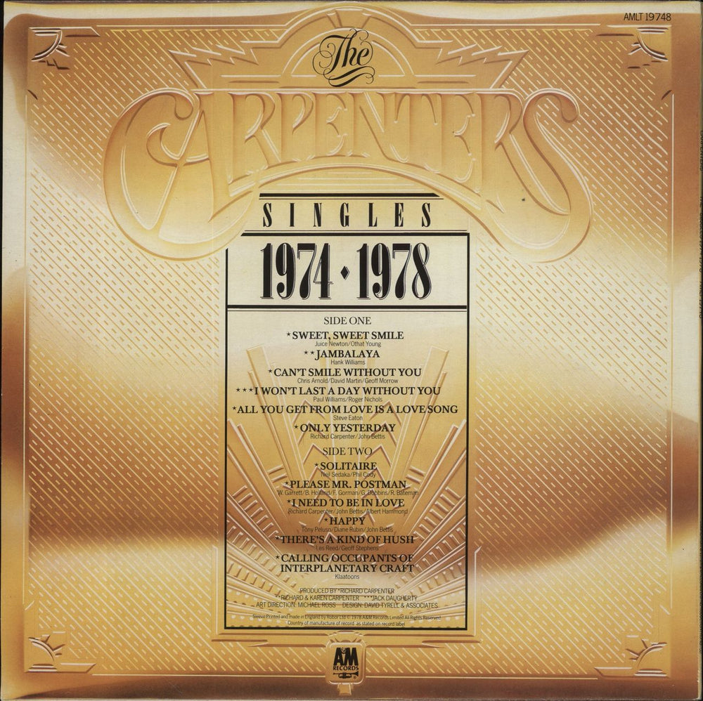 Carpenters The Singles 1974-1978 - 2nd UK vinyl LP album (LP record)