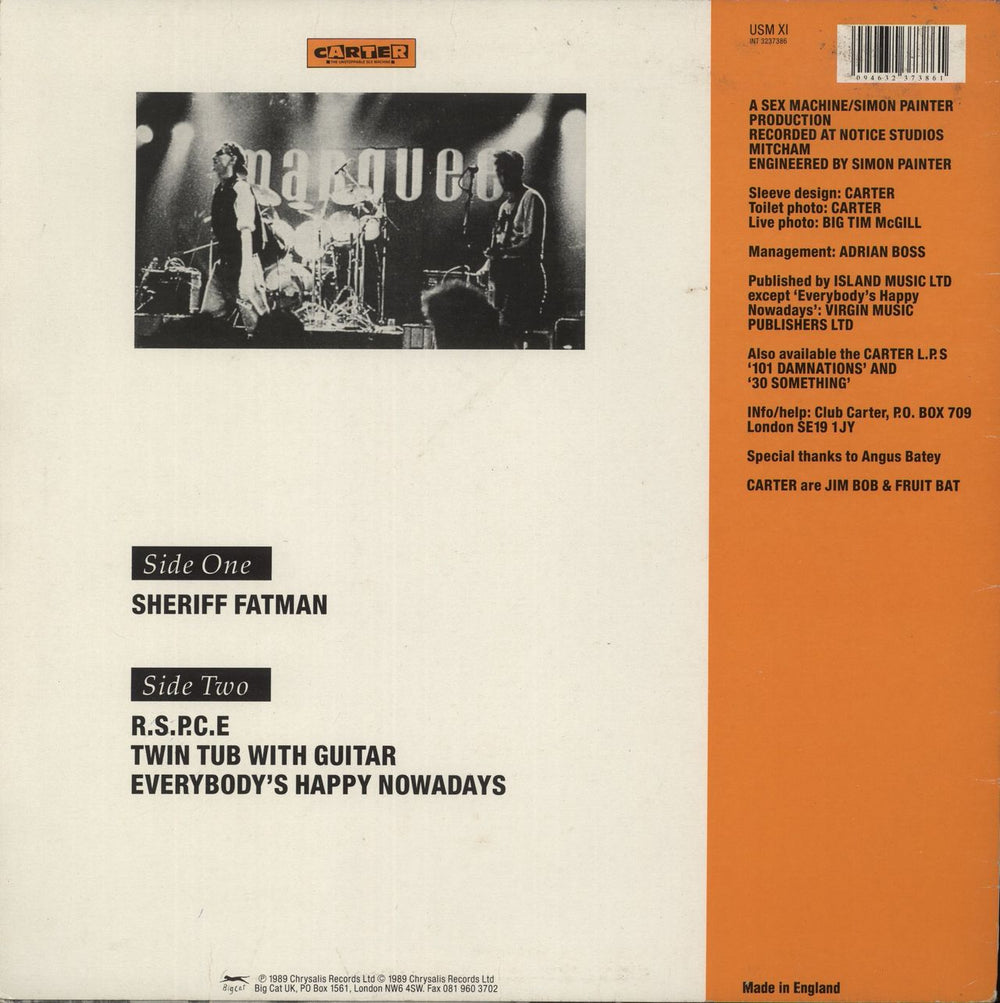 Carter USM Sheriff Fatman UK 12" vinyl single (12 inch record / Maxi-single) 094632373861