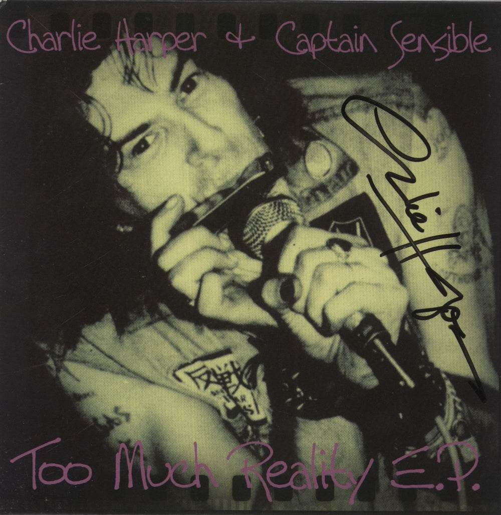 Charlie Harper Too Much Reality E.P. - Purple/White Splatter Vinyl - Autographed UK 7" vinyl single (7 inch record / 45) T&M009-S