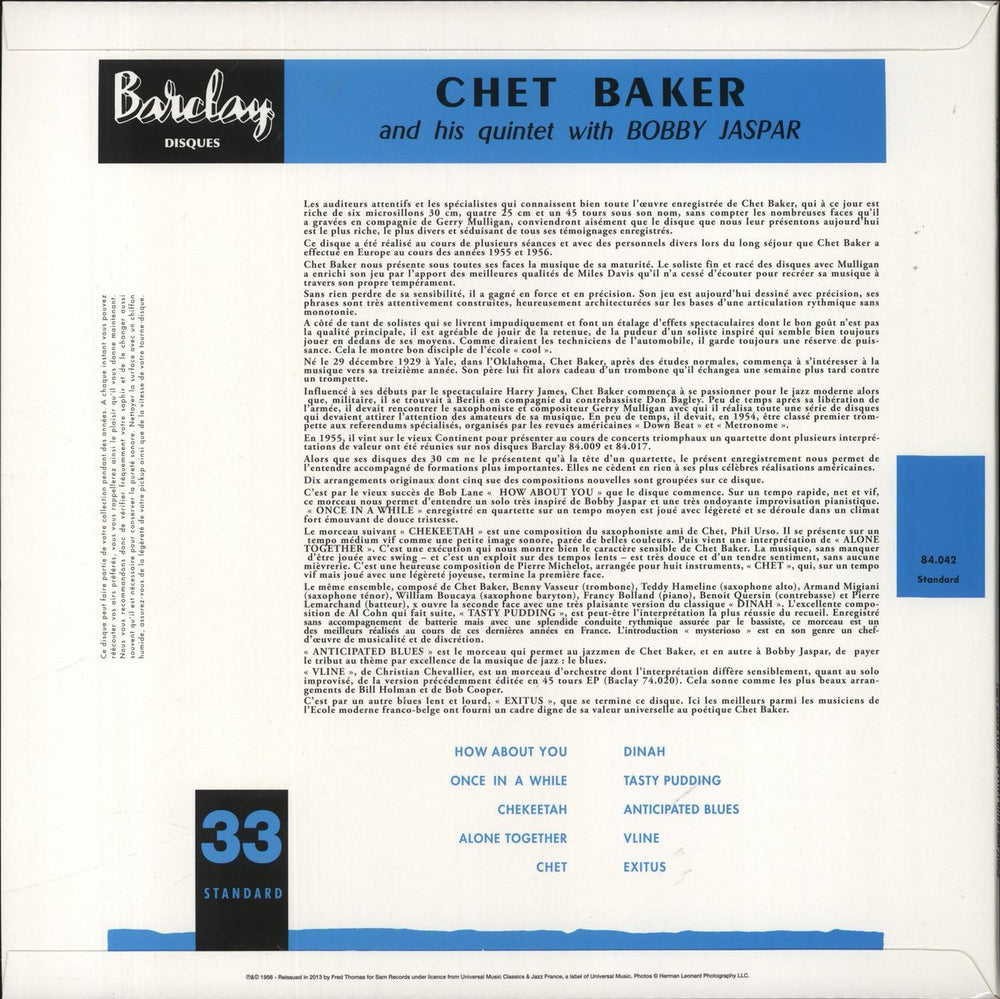 Chet Baker Chet Baker And His Quintet With Bobby Jaspar - 180g French vinyl LP album (LP record) 3700409812880