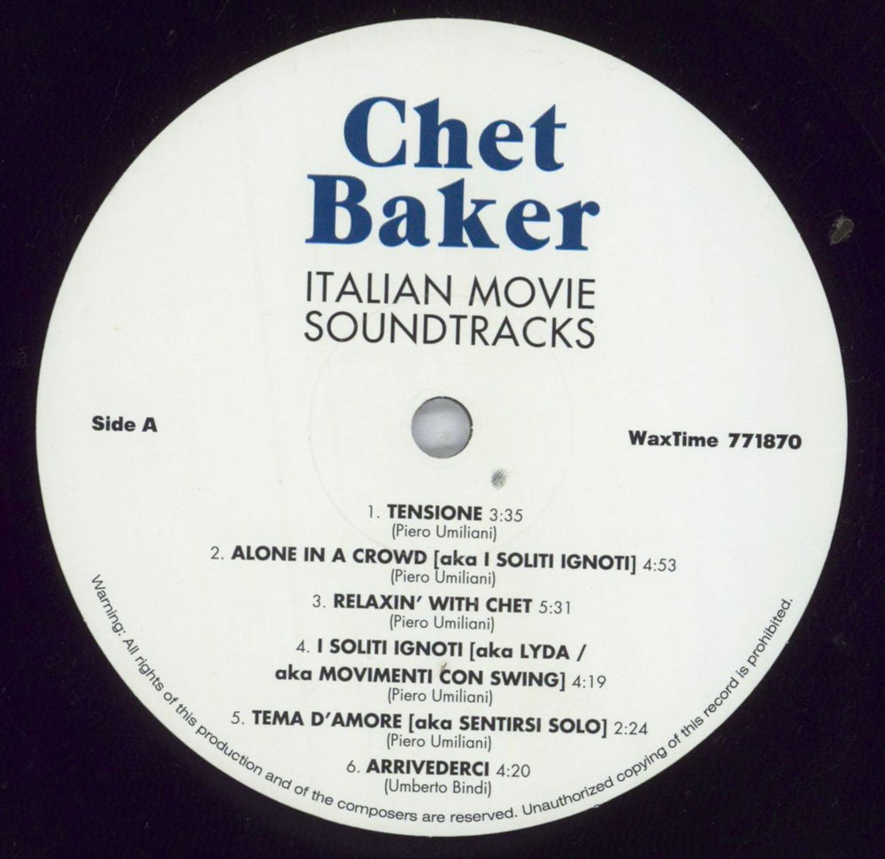 Chet Baker Italian Movie Soundtracks - 180gm UK vinyl LP album (LP record) 6CBLPIT831658