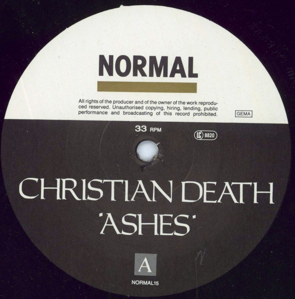 Christian Death Ashes German vinyl LP album (LP record) CHRLPAS800125