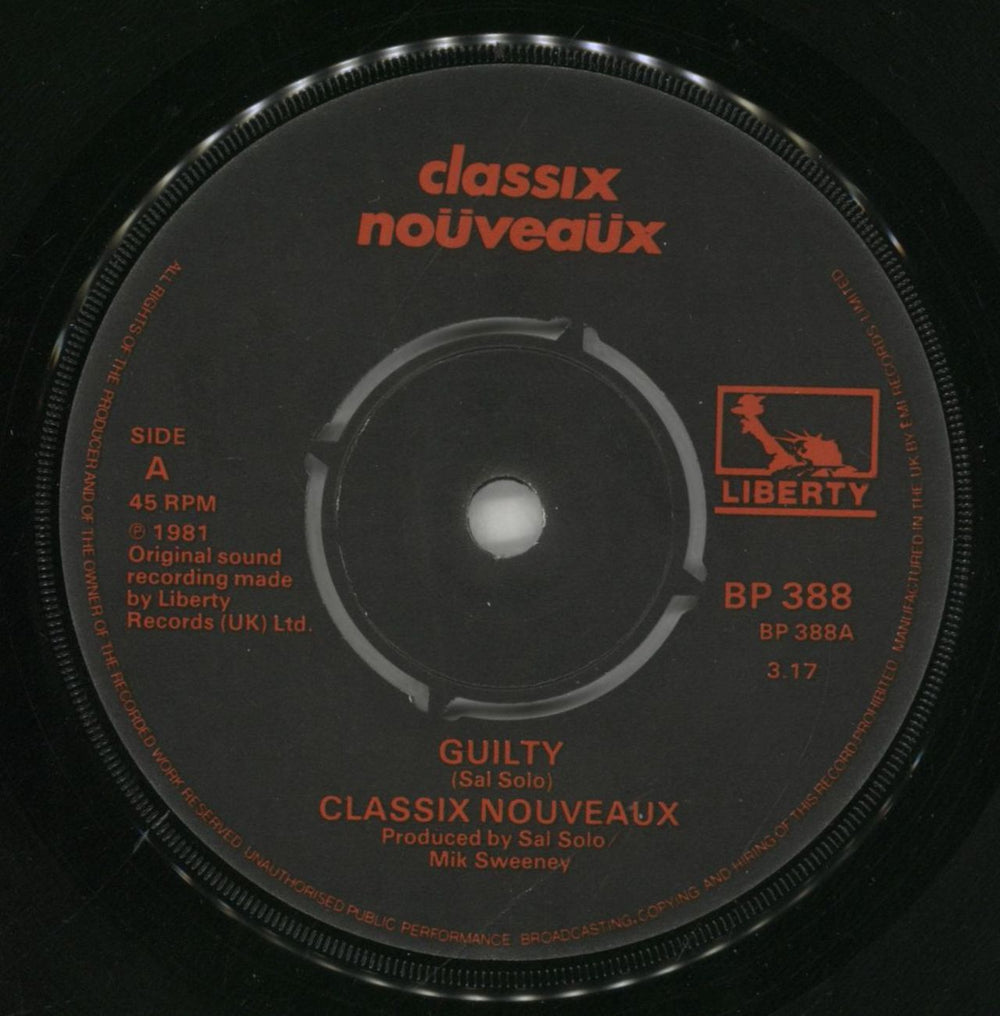 Classix Nouveaux Guilty - 4pr UK 7" vinyl single (7 inch record / 45) CLX07GU221634