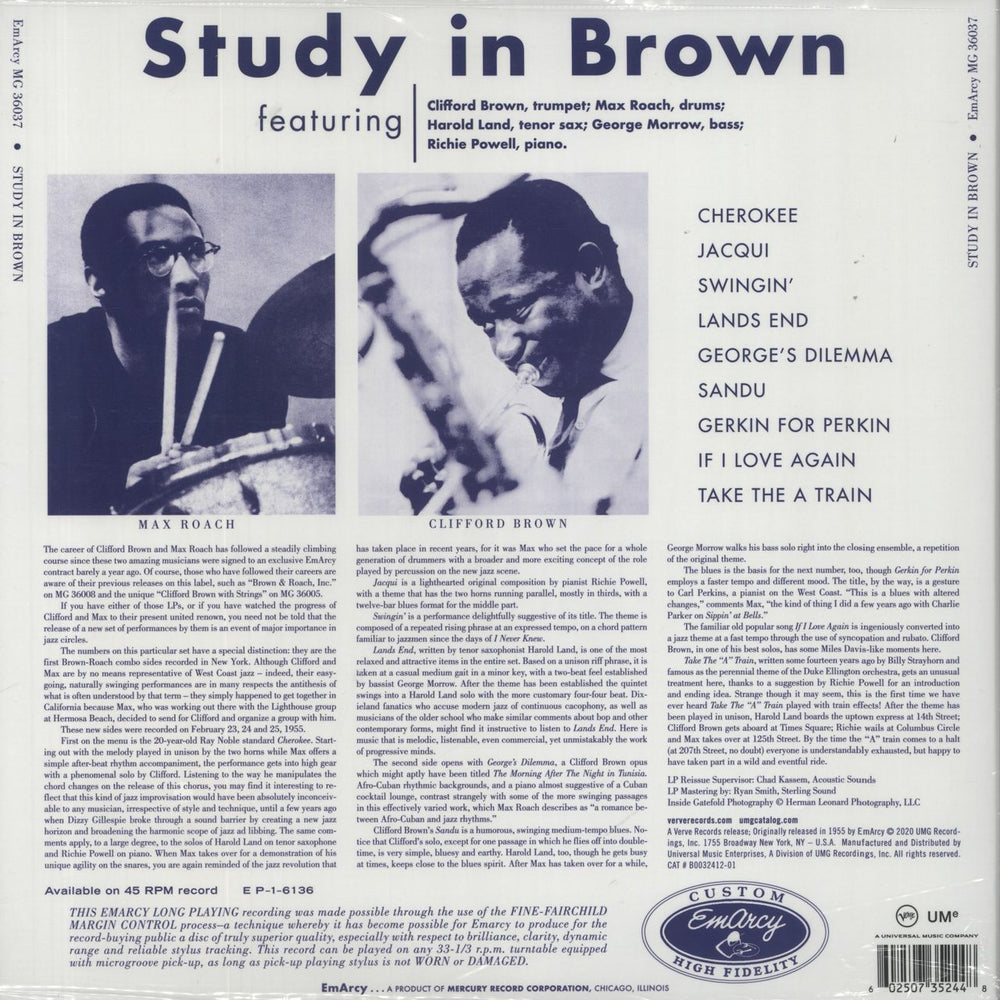 Clifford Brown & Max Roach Study In Brown: Remastered - 180 Gram Vinyl - Sealed UK vinyl LP album (LP record) 602507352448