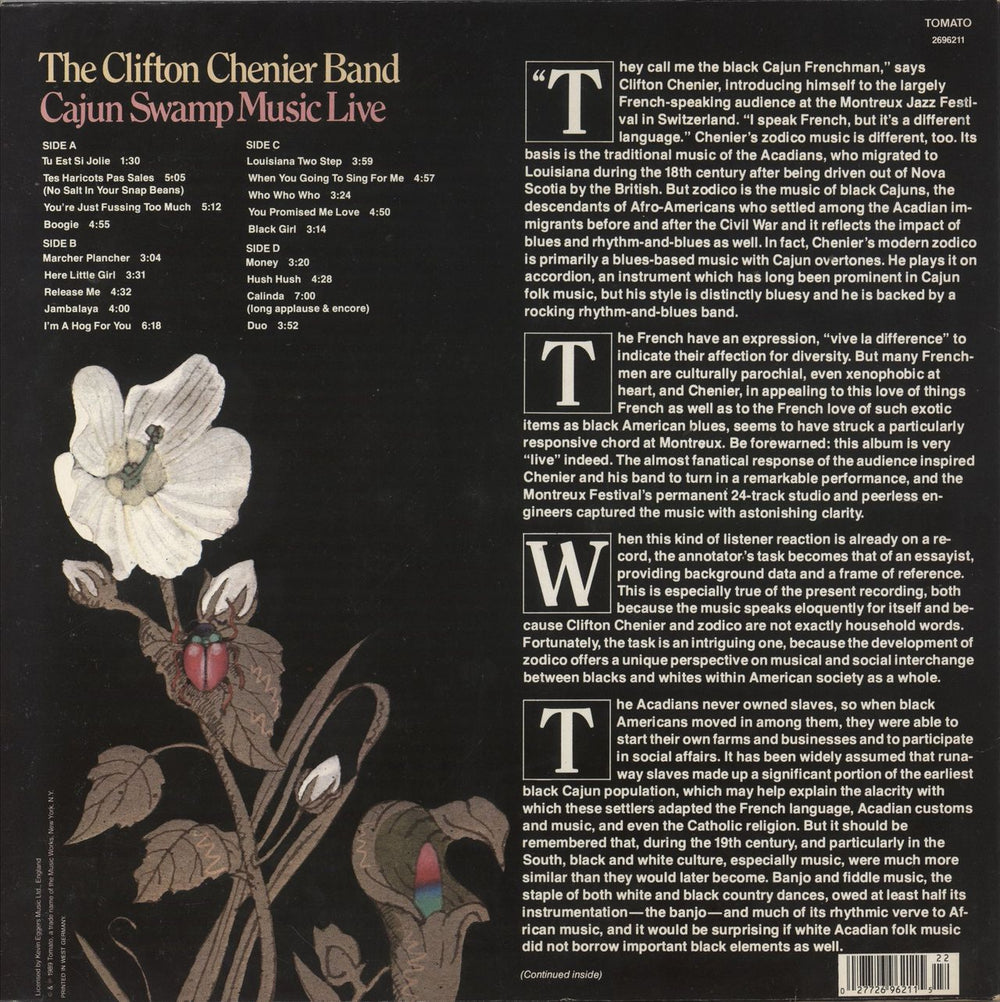 Clifton Chenier Cajun Swamp Music Live German 2-LP vinyl record set (Double LP Album) 02772696211522