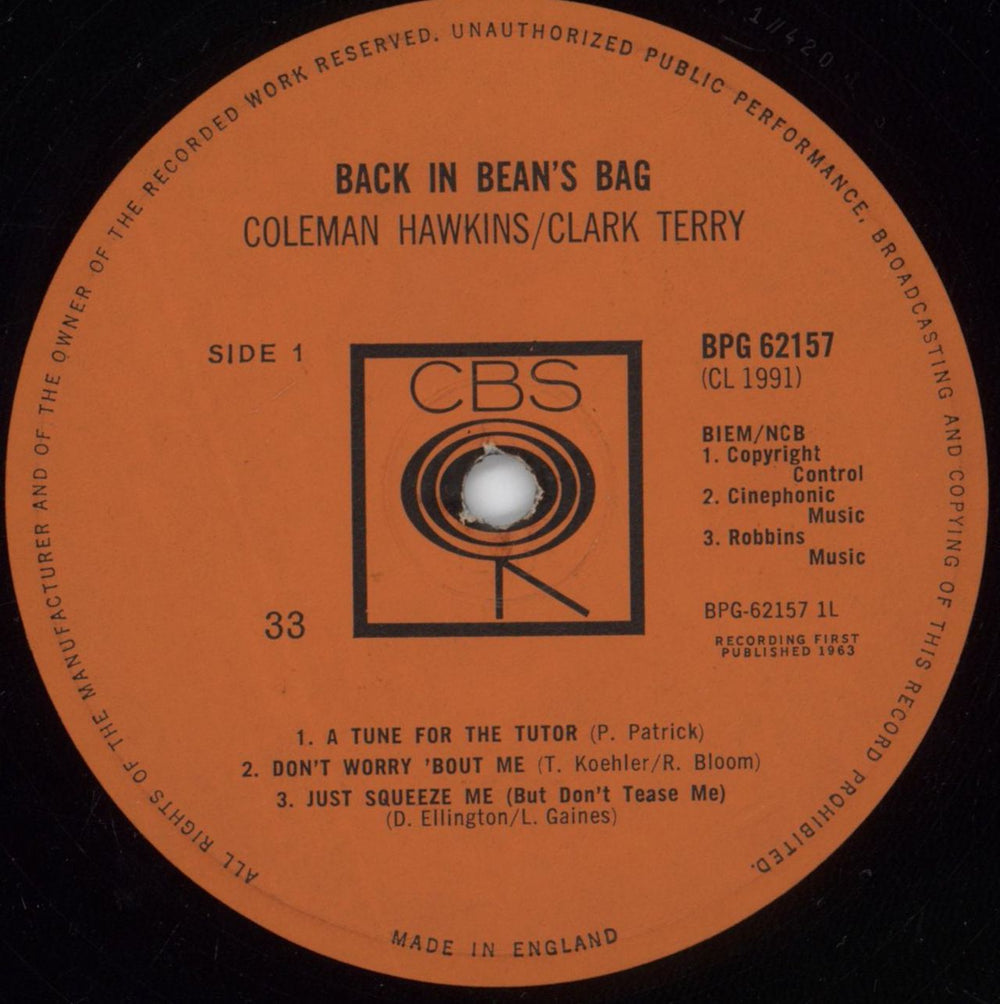 Coleman Hawkins Back In Bean's Bag UK vinyl LP album (LP record) CH3LPBA448109
