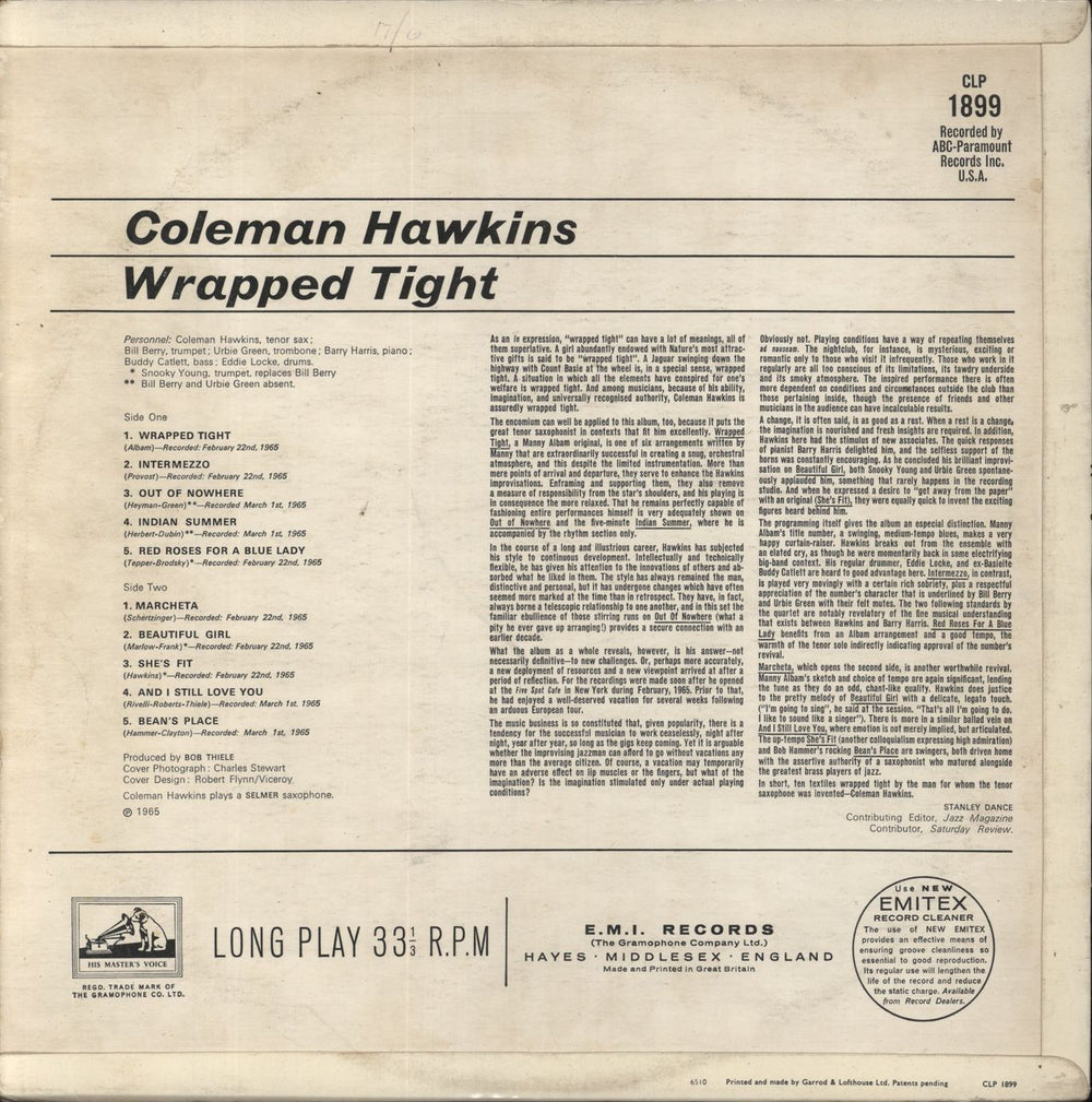 Coleman Hawkins Wrapped Tight UK vinyl LP album (LP record)