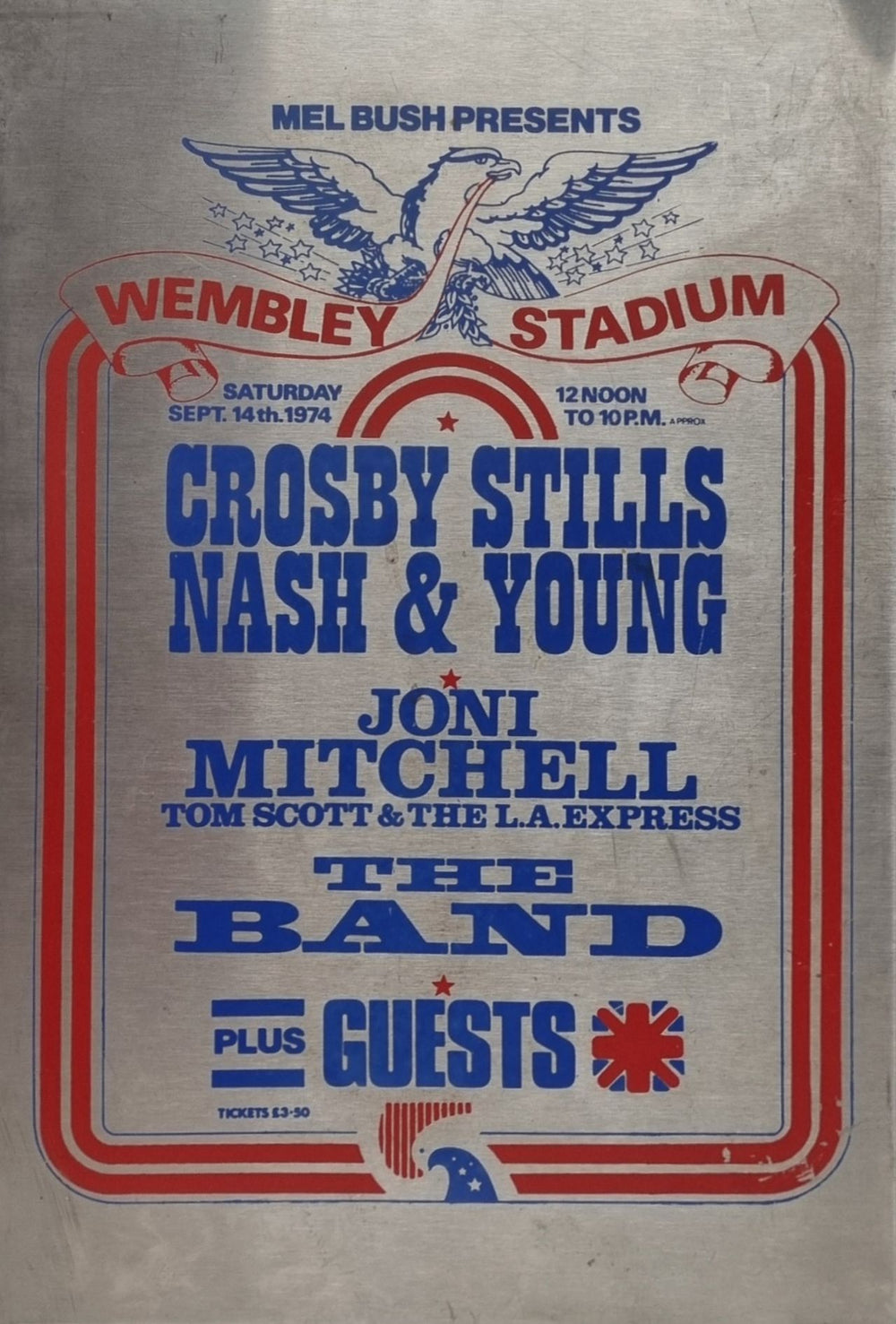 Crosby, Stills, Nash & Young Wembley Stadium 1974 - Commemorative Plaque UK memorabilia TOUR PROGRAMME