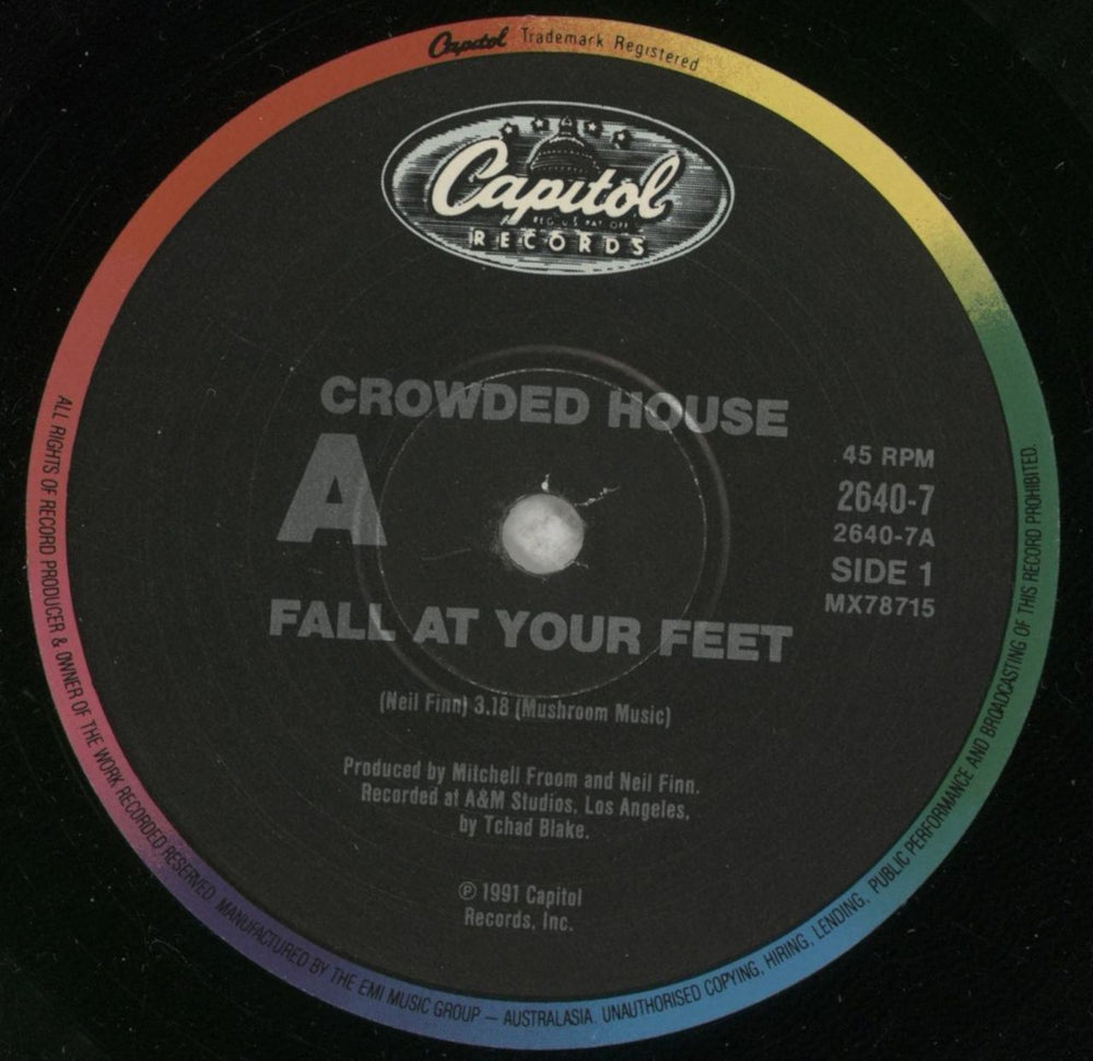 Crowded House Fall At Your Feet Australian 7" vinyl single (7 inch record / 45) CRD07FA864576