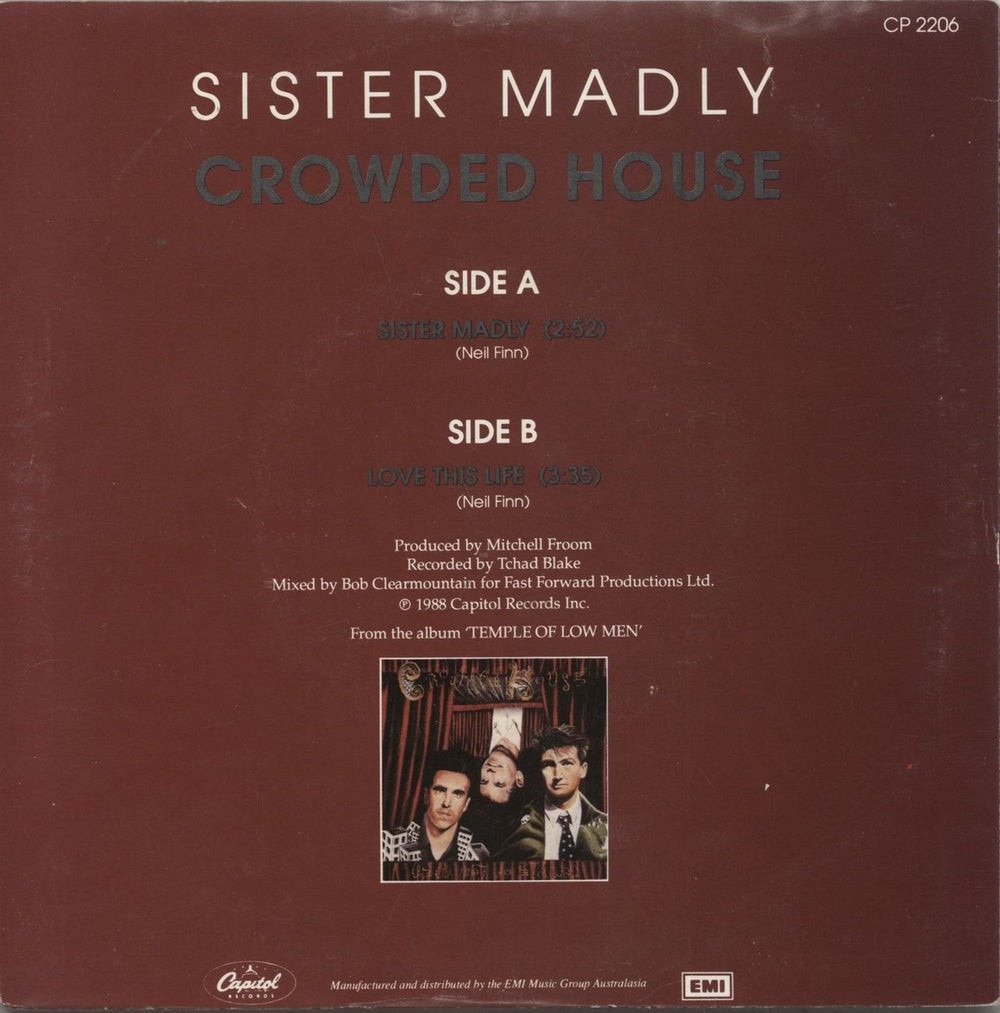 Crowded House Sister Madly Australian 7" vinyl single (7 inch record / 45)