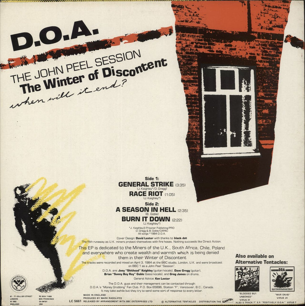 D.O.A. Don't Turn Yer Back [On Desperate Times] UK 12" vinyl single (12 inch record / Maxi-single)