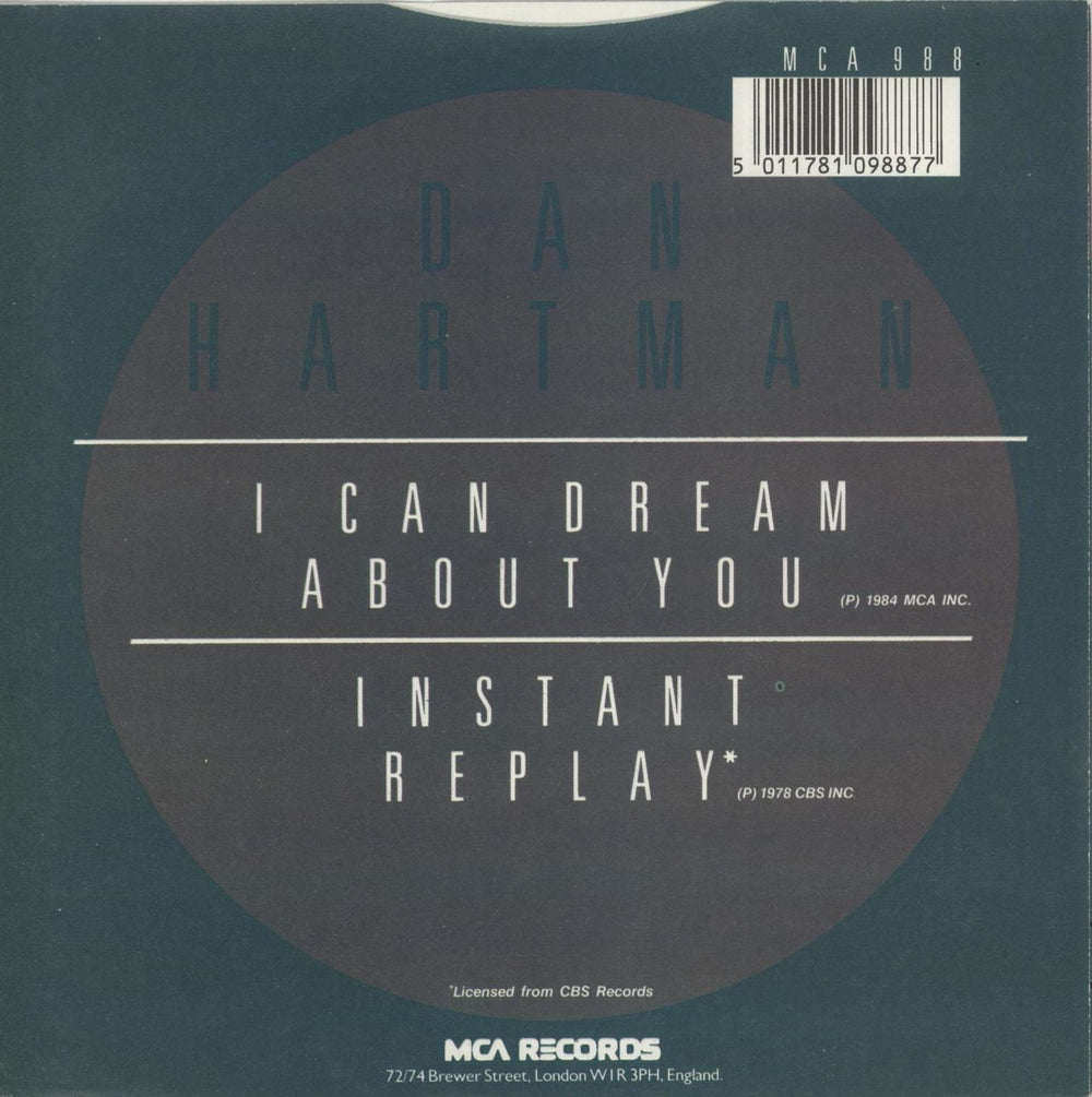 Dan Hartman I Can Dream About You UK 7" vinyl single (7 inch record / 45)