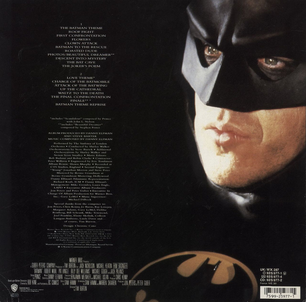 Danny Elfman Batman UK vinyl LP album (LP record) 075992597715