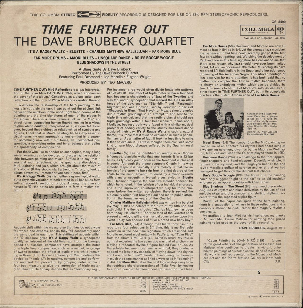 Dave Brubeck Time Further Out US vinyl LP album (LP record)