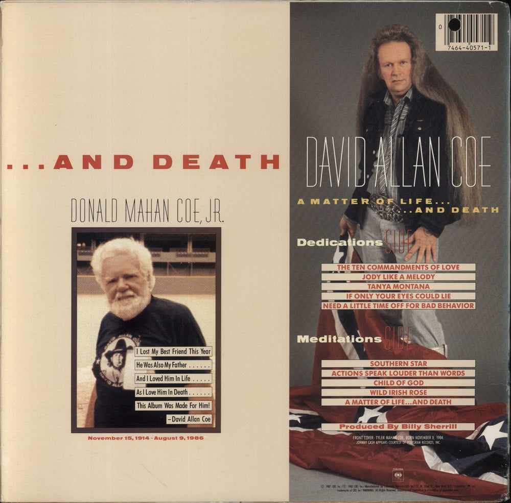 David Allan Coe A Matter Of Life...And Death US vinyl LP album (LP record) 074644057119