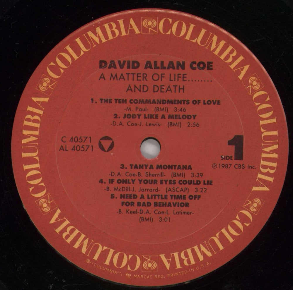 David Allan Coe A Matter Of Life...And Death US vinyl LP album (LP record) D26LPAM860198