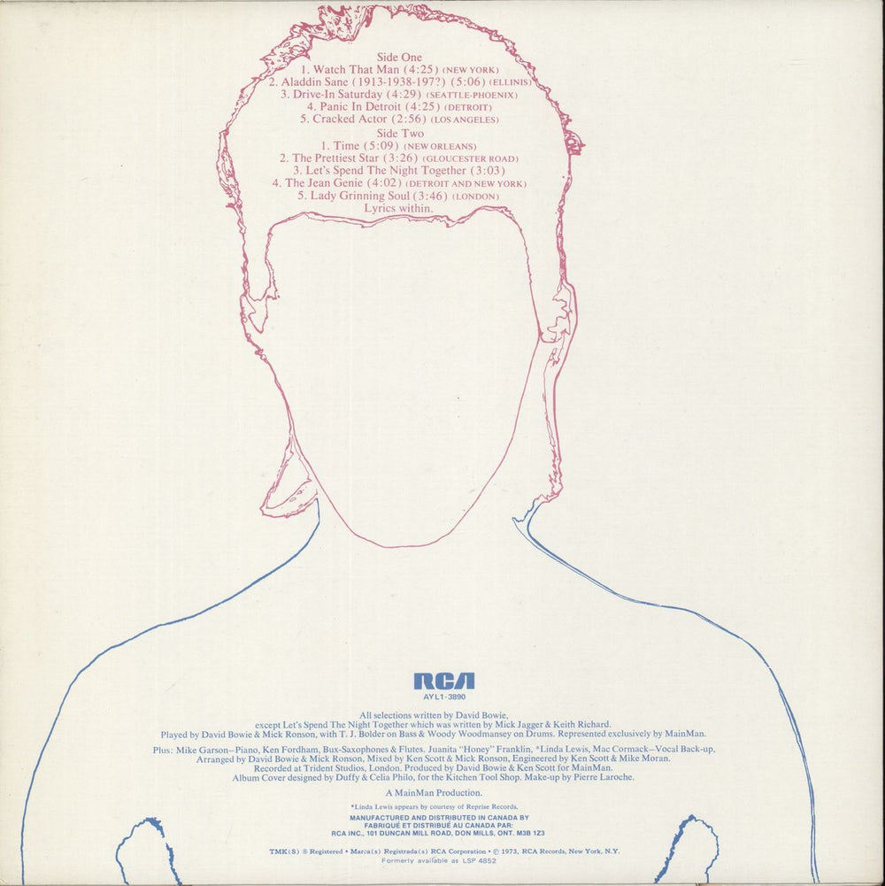 David Bowie Aladdin Sane Canadian vinyl LP album (LP record)