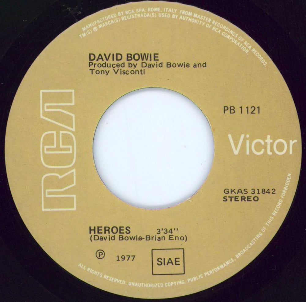 David Bowie Heroes Italian 7" vinyl single (7 inch record / 45) BOW07HE176939